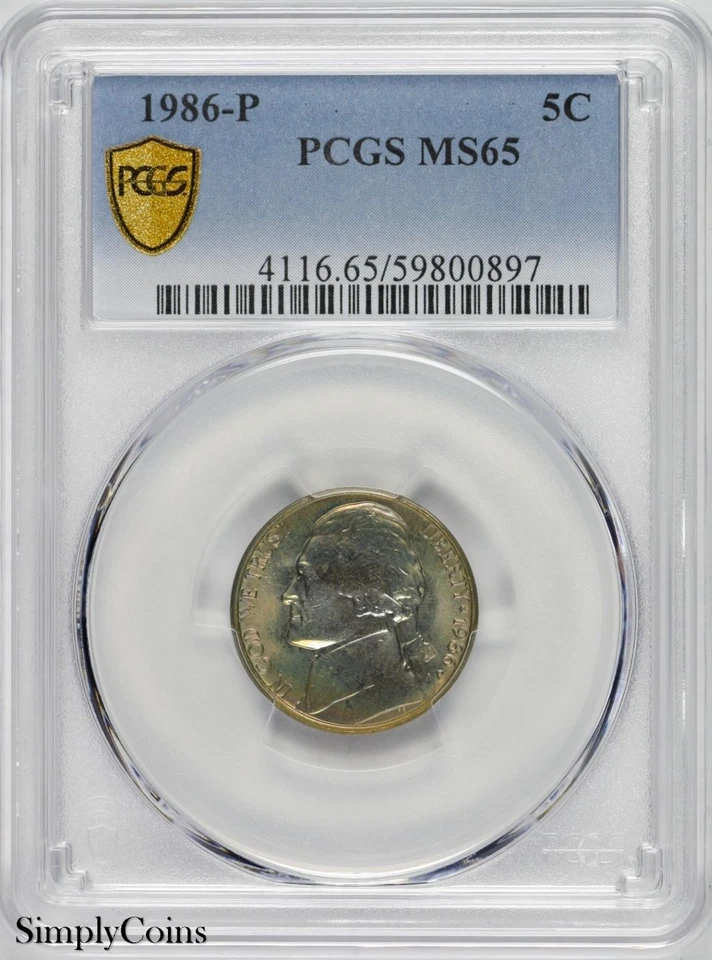 1986-P Jefferson Nickel PCGS MS65 Rainbow Toned 🌈 Toning TrueView - Image 2 of 3