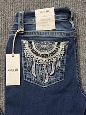 Miss Me Jeans Women Size 28 X 32 Mid-Rise Boot Cut Rhinestone Embellished NEW