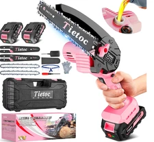 PINK Chainsaw 6 Inch Mini Electric Chainsaw Cordless Battery Powered, Hand Held