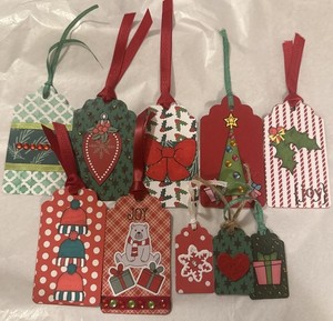 Set Of 10 Individual Handmade Christmas Tags