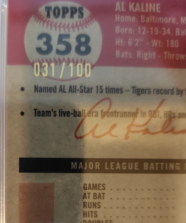 2022 Topps Chrome Platinum Al Kaline #358 Red Atomic Refractor /100 PSA 9 Tigers view 2