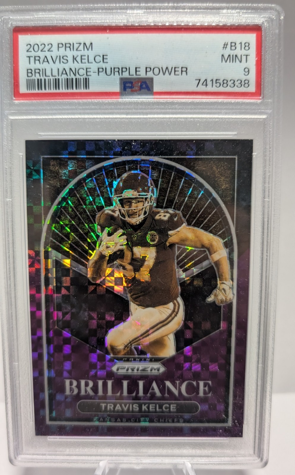 2022 Panini Prizm Brilliance Travis Kelce Purple Power #B-18 /49 PSA 9