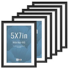 VCK 5x7 Picture Frame Black 6 Pack, High-End Aluminum Metal Poster Frame with...