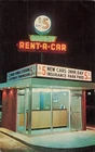 Vintage Budget Rent-A-Car Chicago Neon Sign Kiosk Postcard 1950s 1960s