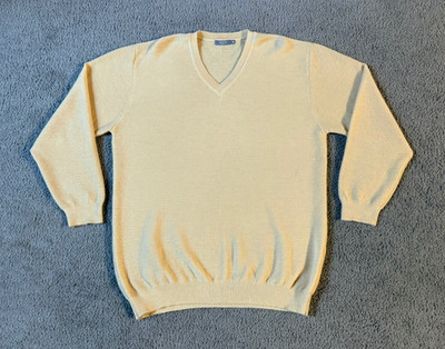 MFH Knits Men's Yellow Baby Alpaca & Wool V-Neck Sweater - Size XL