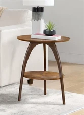 LAX Two-Tone 20-Inch Caramel Brown Round Wood End Side Table with Walnut Legs...