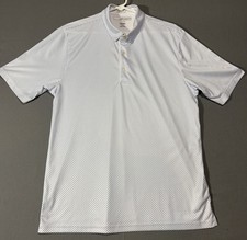Greg Norman ML75 Play Dry Golf Polo Medium White Blue Geometric Dot Shark Shirt