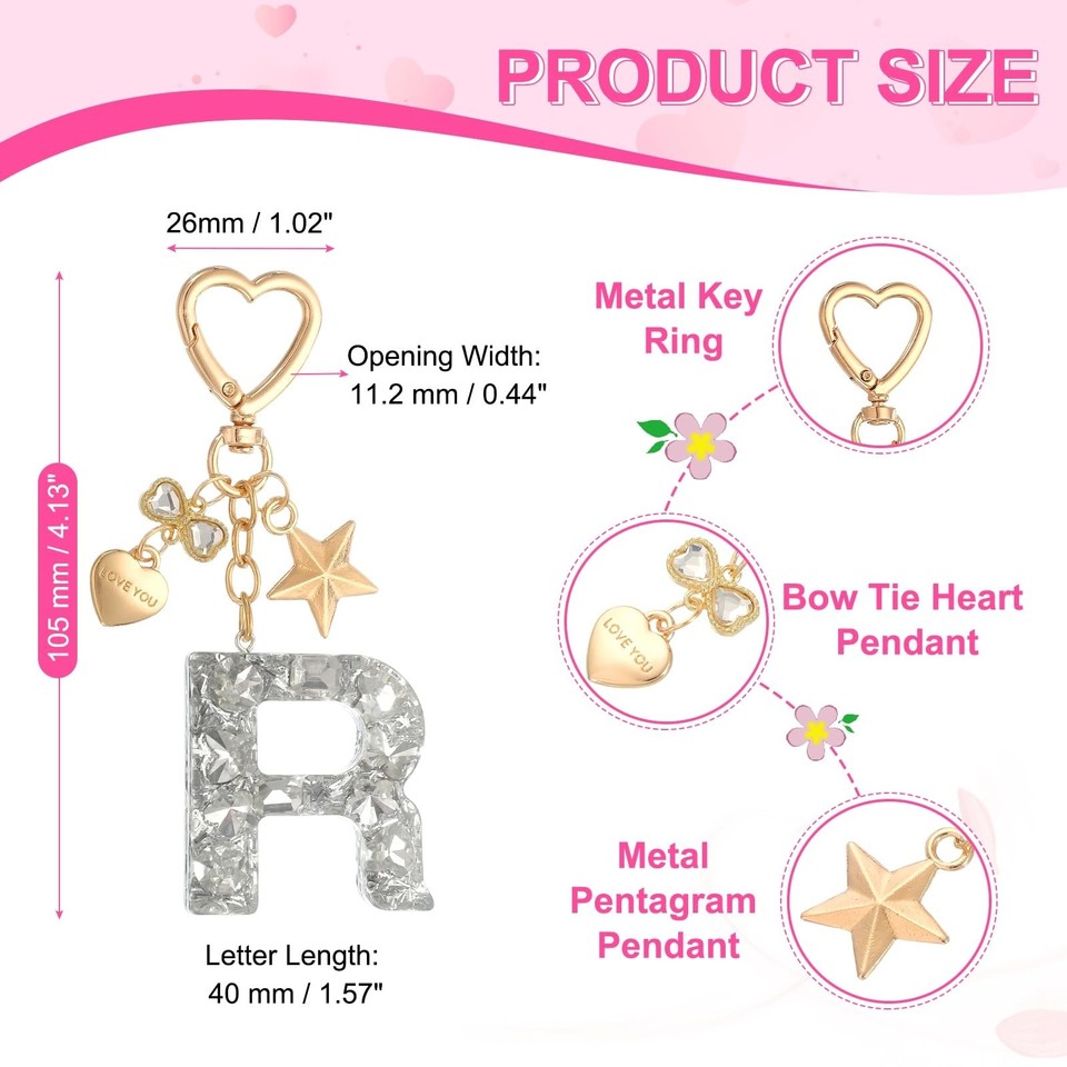 [Patikil] Keychain Keyring R Silver With Sparkling Heart, Butterfly ...