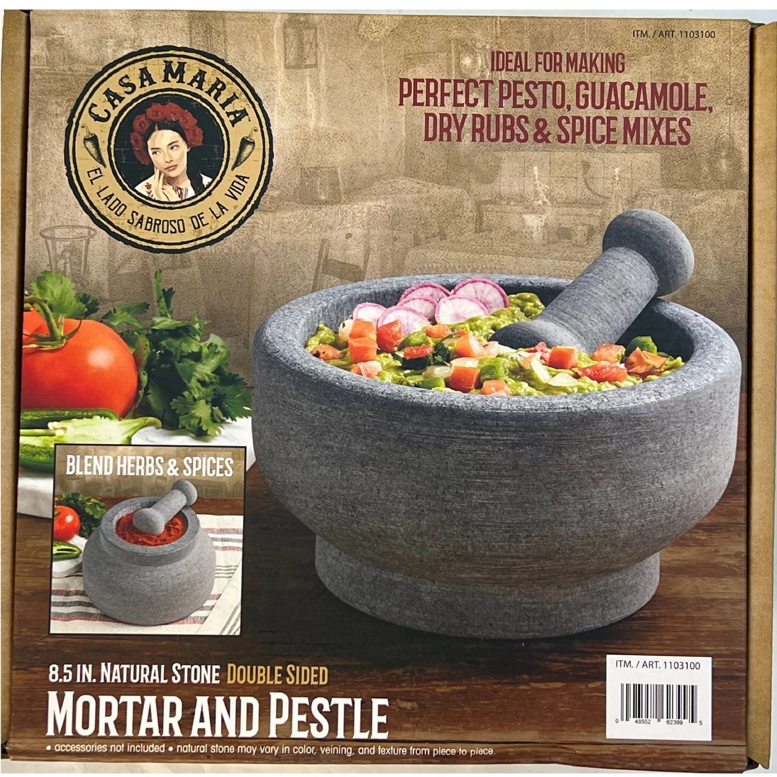 1103100 CASA MARIA 8.5 in Natural Stone Double Sided Mortar and Pestle, 0485526