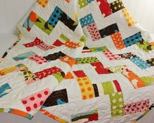 Lap Quilt, Baby Quilt, Wallhanging, 38x55 Bright, Retro Colors