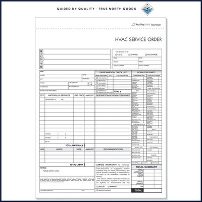 HVAC Service Order Invoice Forms, 3-Part Carbonless, 100 Sets for Professionals