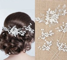 5 Pcs Crystal Bride Hair Combs Silver Pearl Rhinestone Hair Clips for Women