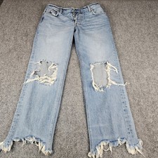 Free People We The Free Distressed Wide Leg Jeans Light Wash Button Fly Size 26