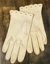 Vintage Ivory Dress Gloves   Rhinestone Scalloped Edge, 1950s/60s Evening