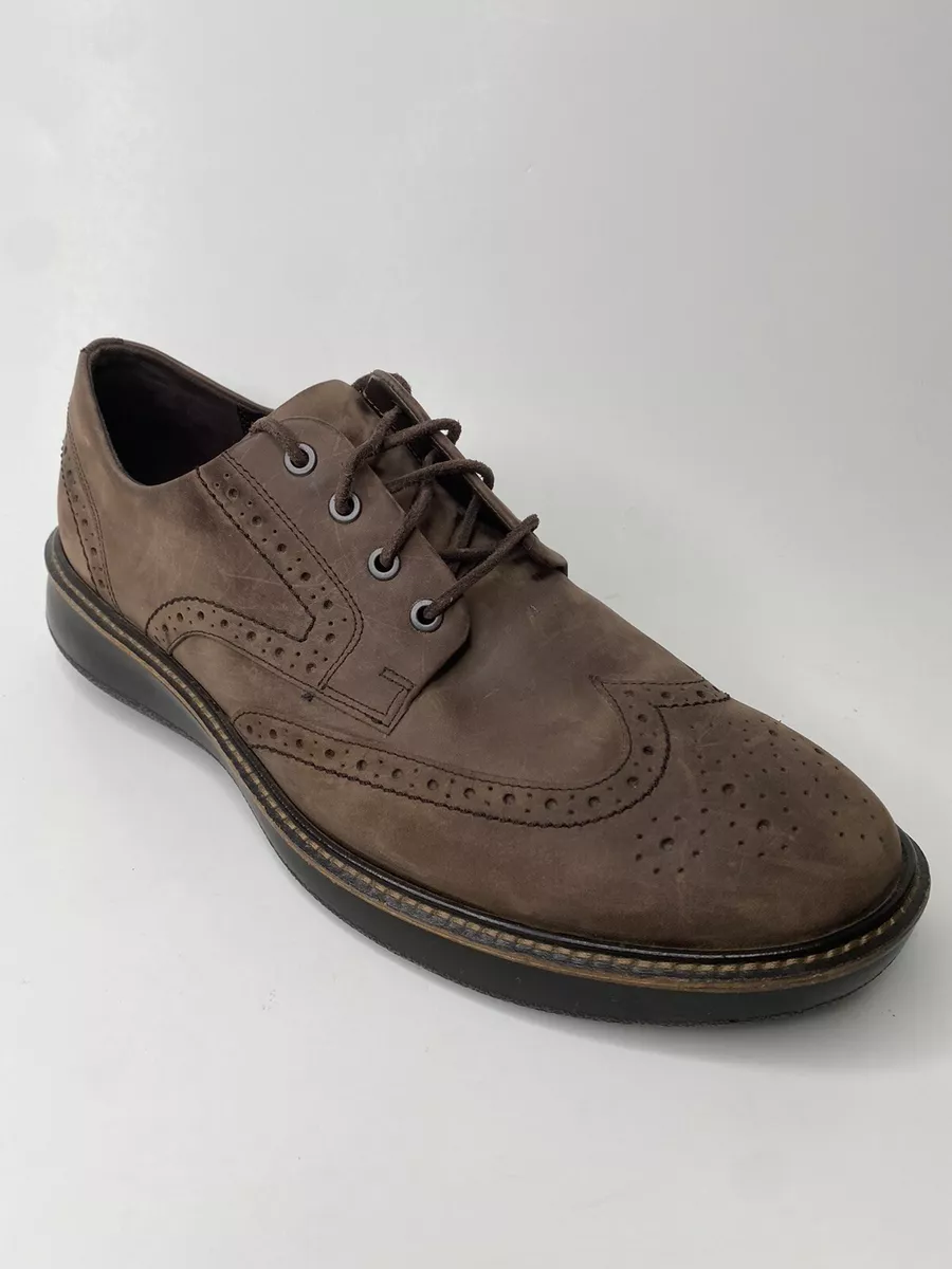 Ecco Mens Sz 12 Lhasa Coffee Brogue Tie Wing Tip Leather Oxfords