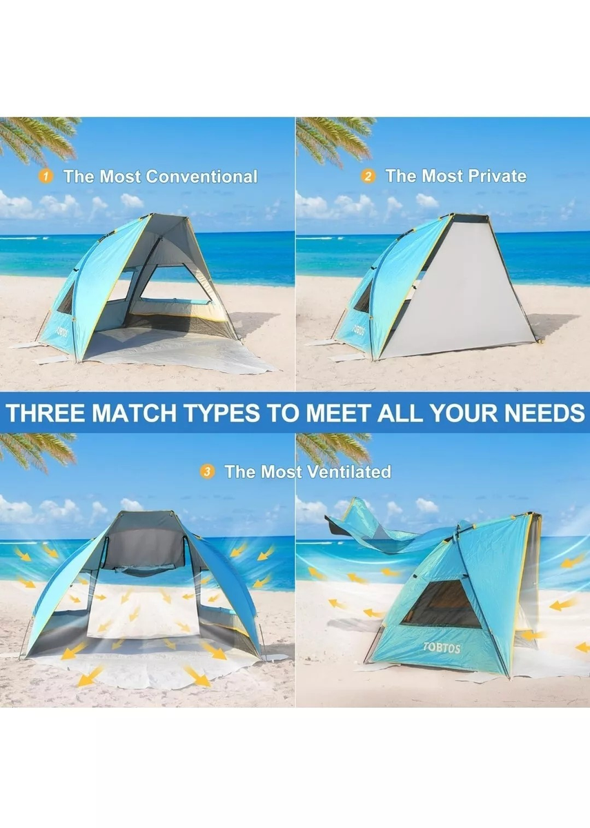 TOBTOS Portable Beach Tent UPF 50+ Easy Set Up Sun Shelter for 2-3 Person,  UV Pr