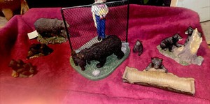 Mix Lot 7 Resin Black Bear Realistic Figurines Various Sizes