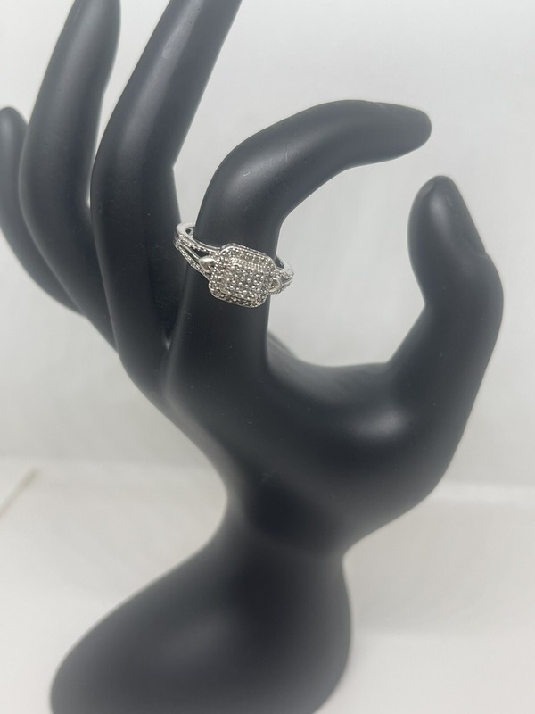 Womens Sterling Silver 925 Diamonds & Heart Ring Size 7