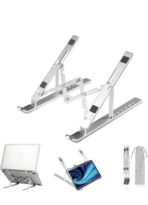Neuer faltbarer Laptopständer 6 Winkel verstellbar rutschfest belüftet Aluminium UK-Verkäufer 