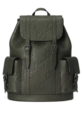 Authentic Gucci Gg Embossed Backpack Leather Dark Green