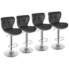 Set of 4 Bar Stools Adjustable Swivel PU Leather Shell Back Armless Bar Chairs