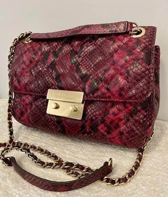 AUTHENTIC Michael Kors Sloan Pink Snake Print Quilted Crossbody/Shoulder  Bag