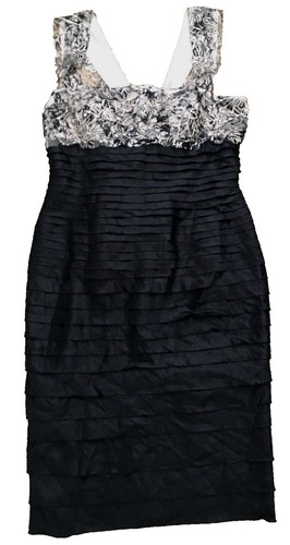 chinese dress ladies JS Collections Two-Tone Lace Embroidery Cocktail Dress Black/ Vanilla