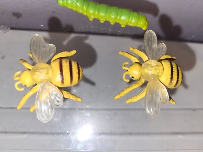 Lot Of 3 Rubber Bug Toy Figurines~2 Honeybees 1 Caterpillar 