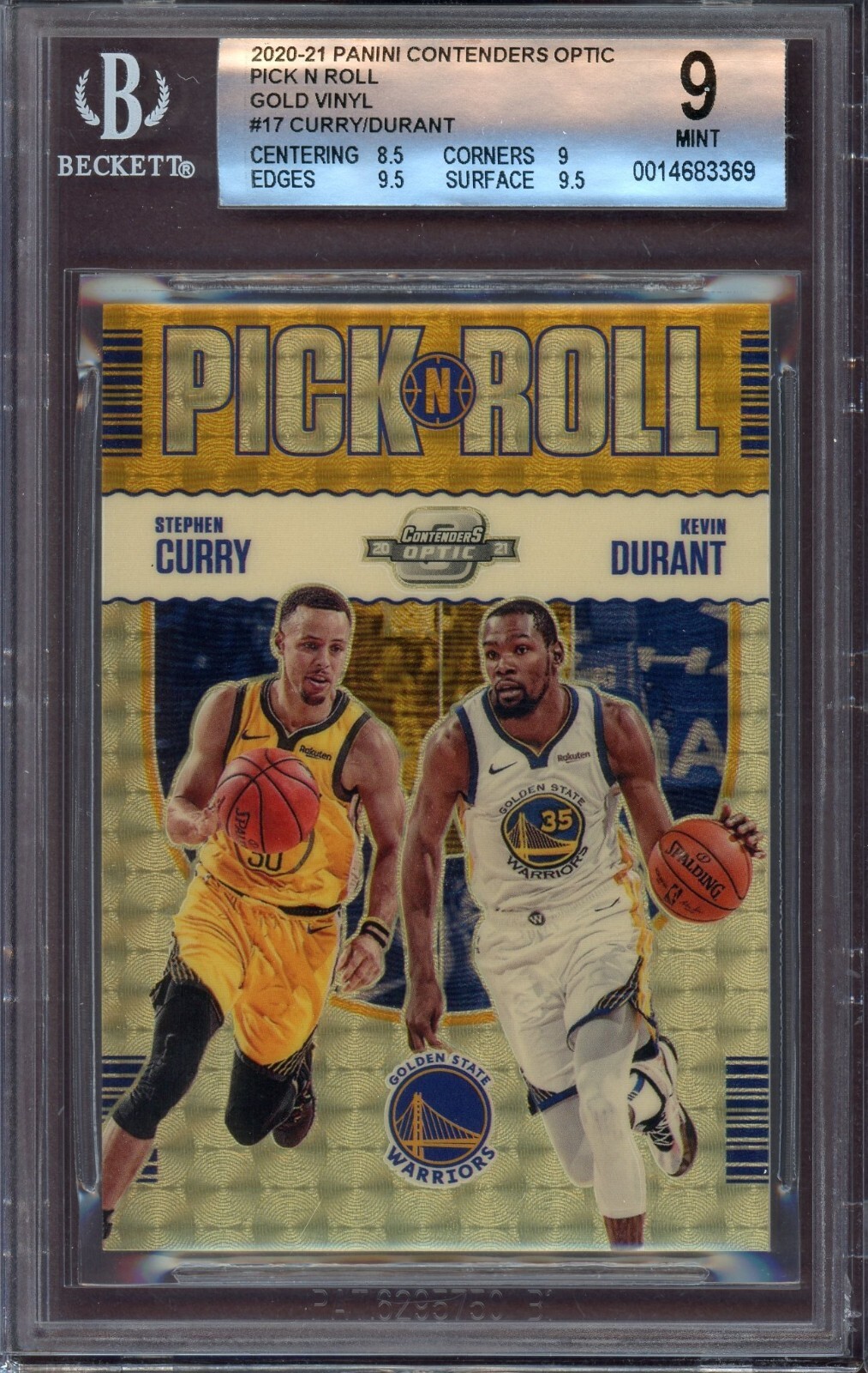 2020-21 Cont. Optic Stephen Curry Kevin Durant Pick n Roll Gold Vinyl Prizm 1/1