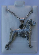 Boxer Uncropped Ears Dog Harris Fine Pewter Pendant w Chain Necklace USA Made