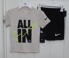 NWT 2pc Nike 3 Brand Beige All In Shirt  Black Print Shorts Set sz 4 6 or 7