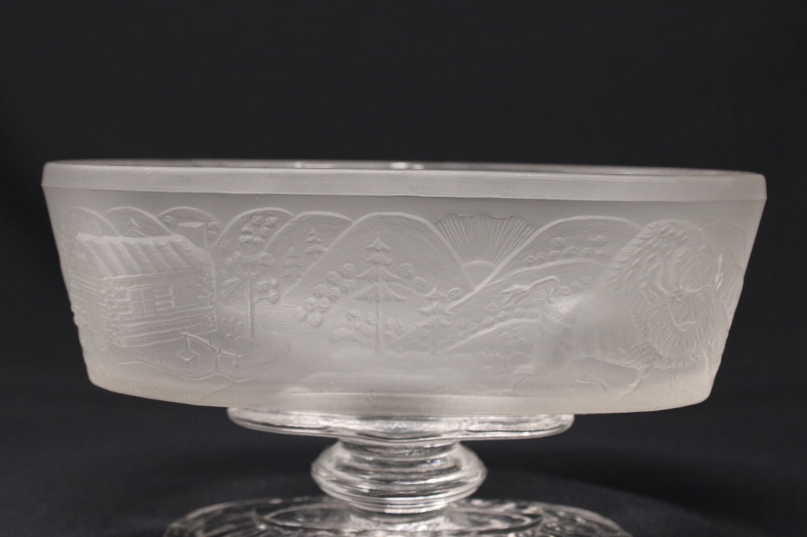 Vintage L G Wright WESTWARD HO! Clear & Frosted Glass Compote, 7" Long VGUC