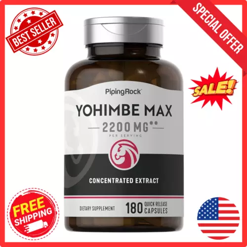 Yohimbe Extract for Men | 2200 mg | 180 Capsules | Non-GMO | By Piping Rock