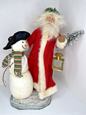 Vintage Signed Handmade Folk Art Santa Claus Snowman Primitive Rustic 13