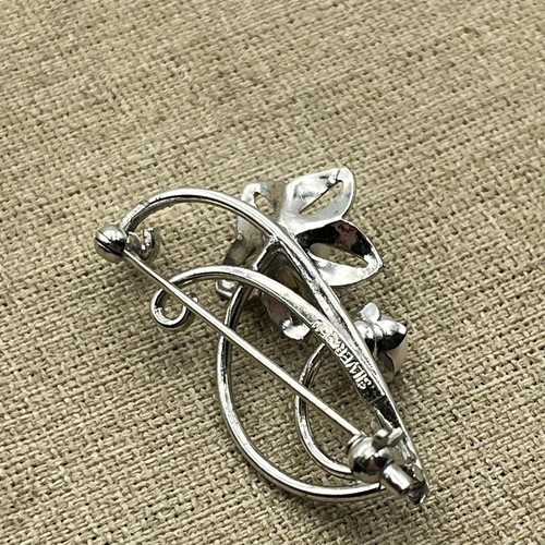 Vintage unisex silver 950 pearl and floral brooch - Imagen 4 de 5