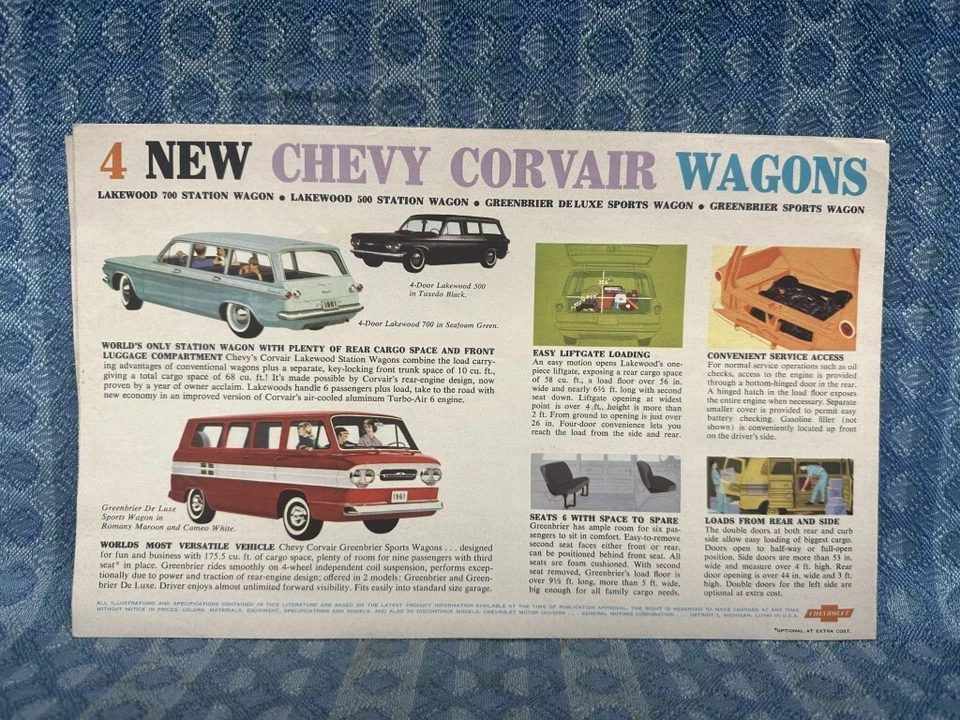 Chevrolet Wagons Nomad Parkwood Brookwood Corvair 1961 folleto de ventas original Foto 4 de 4