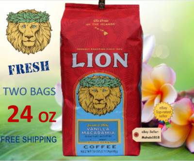   Lion Coffee VANILLA MACADAMIA Nut Coffee Ground 24oz / 1.5lb (2 Bag)