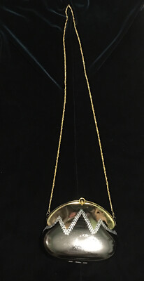 Vintage Black & Gold Hard Shell Jeweled Evening Hand Bag Crossbody