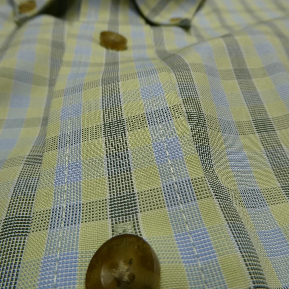 Camisa social masculina Enro grande verde azul xadrez sem ferro Oxford VINTAGE - Imagem 3 de 4