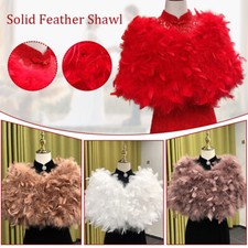 Turkey Feather Fur Shawl Shrug Cape Bride Wedding Party Fluffy Soft Cloak Red