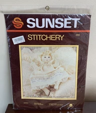 New Sealed Sunset Stitchery Embroidered 12" Sarah Baby Doll Kit 2866