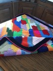 Handmade Crocheted Lap Blanket 36" X 36" Bright Multicolor Boho Grannycore