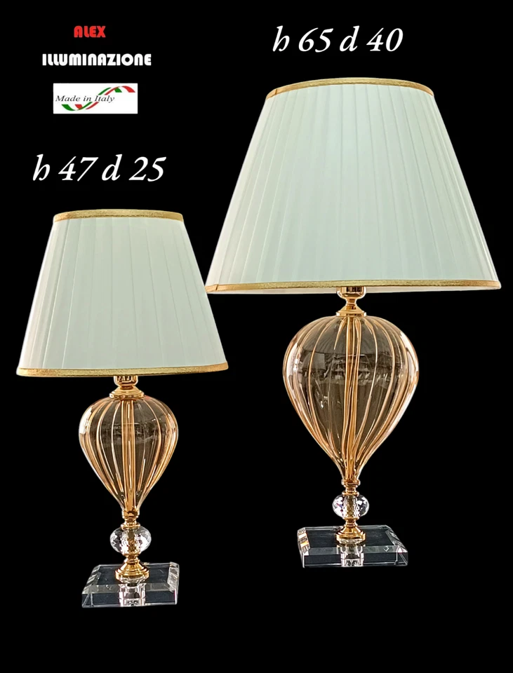 Lampada da Tavolo Elegante in Vetro soffiato ambra cuore con riporti cristallo  - Immagine 4 di 4