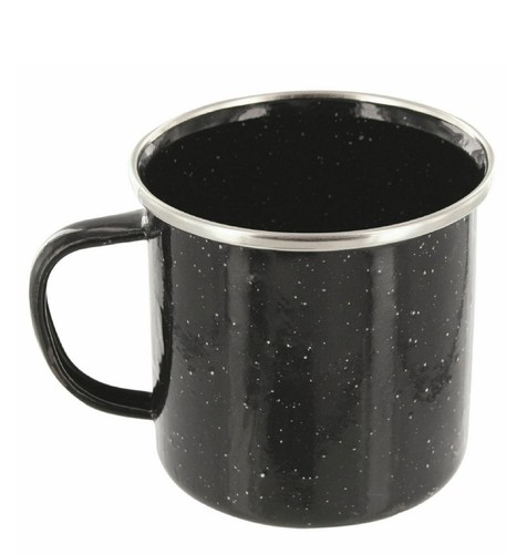 2 X Highlander Enamel Mug 350ml Stainless Steel Rim Black Camping CP082-BLK - Picture 7 of 9