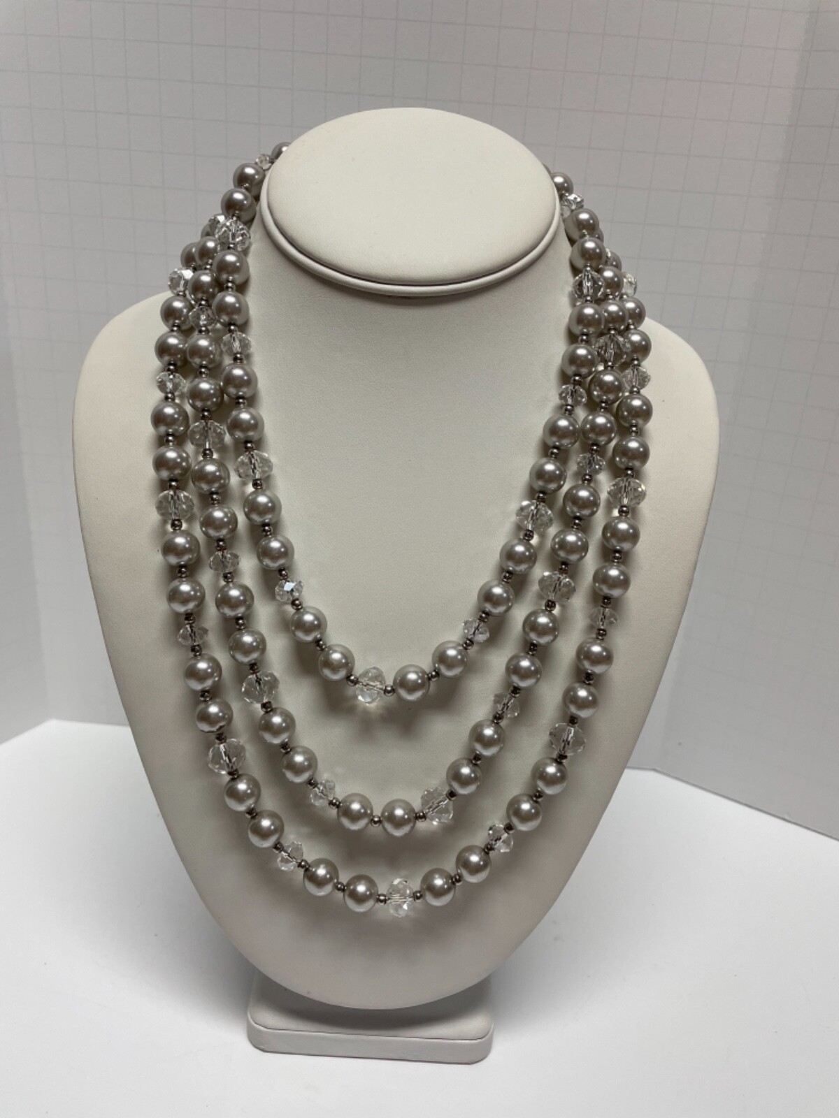 Silver Tone Long Statement Necklace Beaded Crysta… - image 2