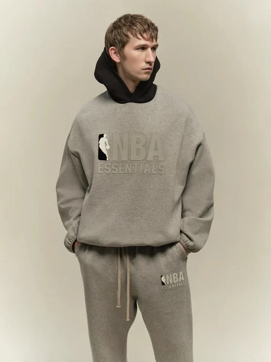Felpa con cappuccio Fear of God NBA x ESSENTIALS pullover grigio NUOVO