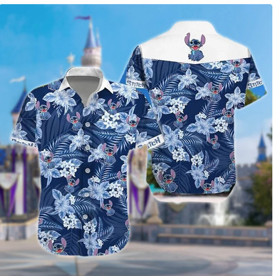 Stitch Hibiscus Flower Pattern 3D HAWAII SHIRT  US Size Christmas Gift Halloween