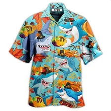 Shark Thanksgiving Funny Style Hawaiian Shirt For Men US Size Summer Style NEW