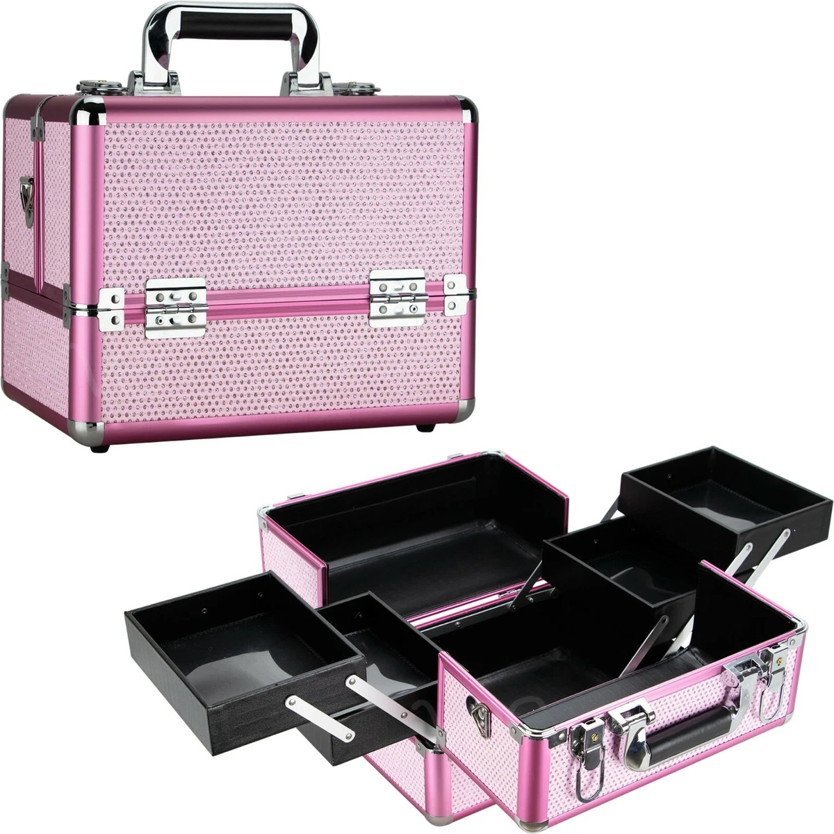 Professional Train Makeup Case Cosmetic Organizer with Trays Lock