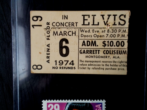 1974 Elvis Presley BIGLIETTO STUB - Montgomery, Ala - 6 marzo 1974 + FRANCOBOLLO Elvis 29 centesimi - Foto 4 di 9